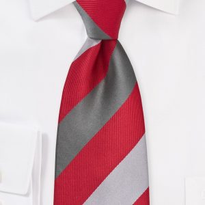 Bold Striped Tie in Bright Red and Silver