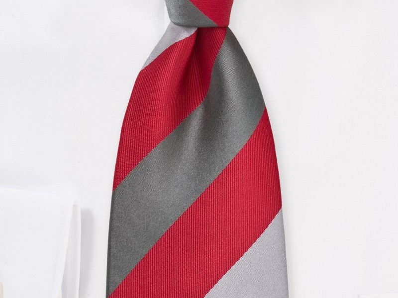 Bold Striped Tie in Bright Red and Silver