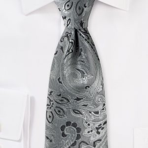 Woven Paisley Tie in Mercury Silver