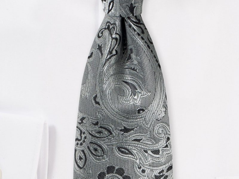 Woven Paisley Tie in Mercury Silver