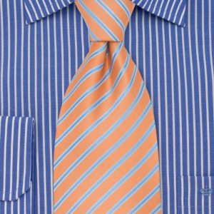 Peach Orange and Baby Blue Striped Necktie