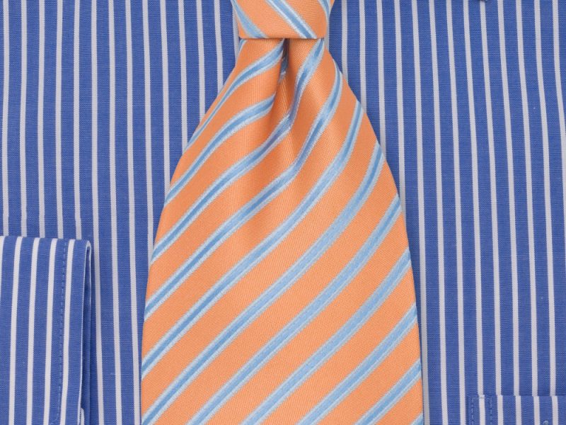 Peach Orange and Baby Blue Striped Necktie