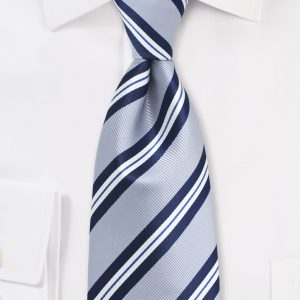 Preppy Repp Necktie in Silver, Blue, and White