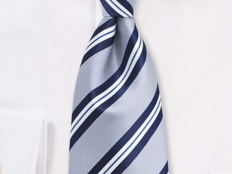 Preppy Repp Necktie in Silver, Blue, and White