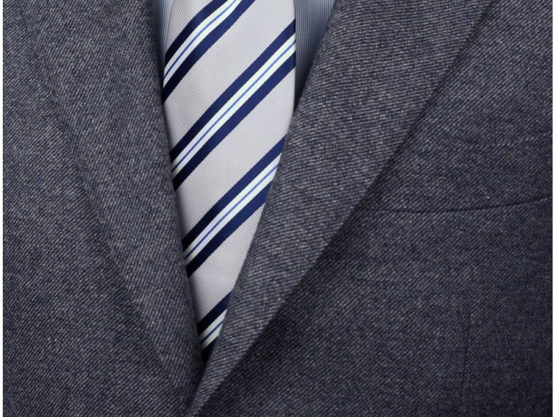 Preppy Repp Necktie in Silver, Blue, and White