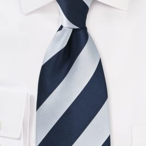 Striped Tie in Navy and Silver