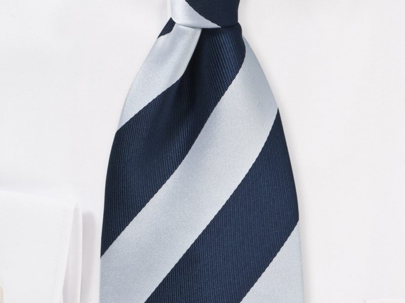 Striped Tie in Navy and Silver