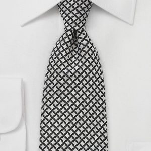 Basketweave Tie in Black and Ivory