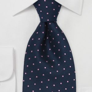 Blue Silk Tie With Pink Polka Dots