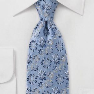 Floral Patterned Tie in Vintage Blue