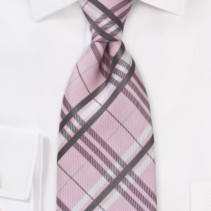 Graphic Plaid Tie in Soft Pink