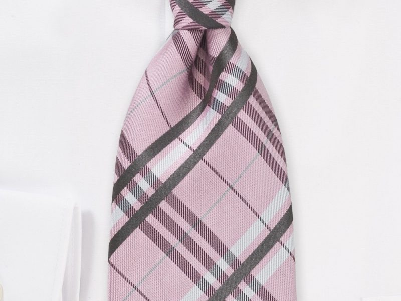 Graphic Plaid Tie in Soft Pink