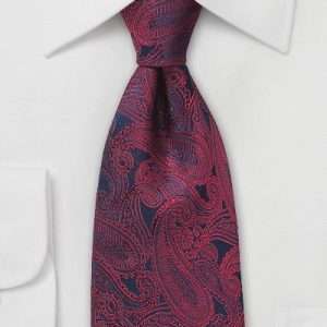 Handmade Silk Tie in Navy and Cherry