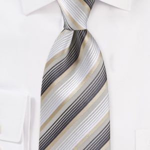 Modern Striped Tie in Whites and Golds