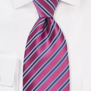 Striped Fuschia and Azure Blue Tie