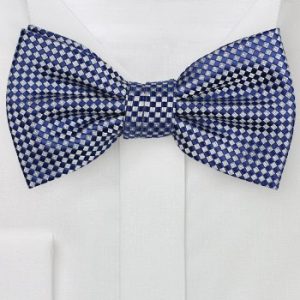 Pacific Blue and Silver Mini Diamond Check Bowtie