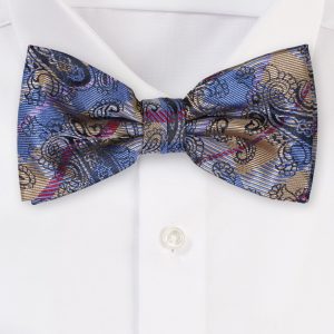 Blue and Gold Paisley Check Bowtie