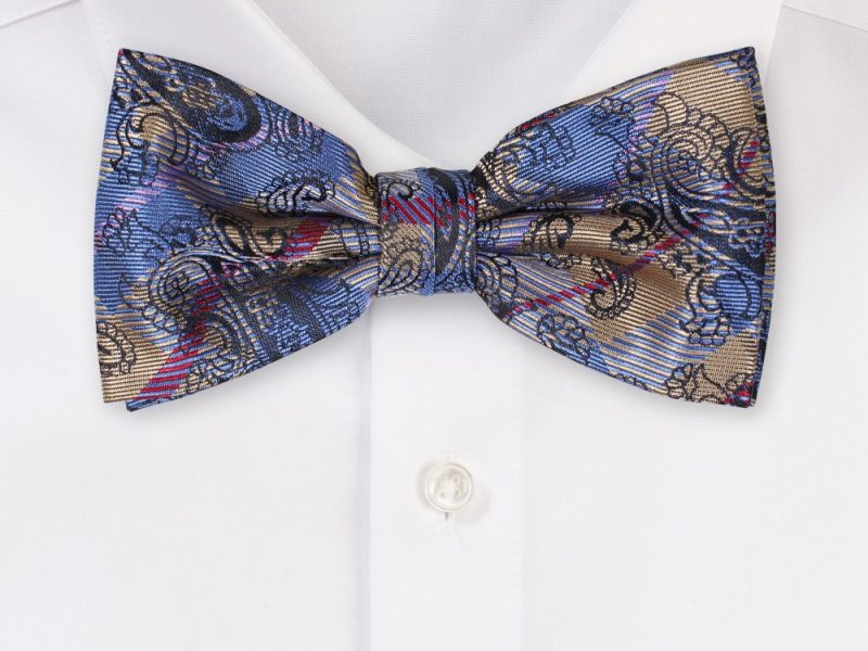 Blue and Gold Paisley Check Bowtie