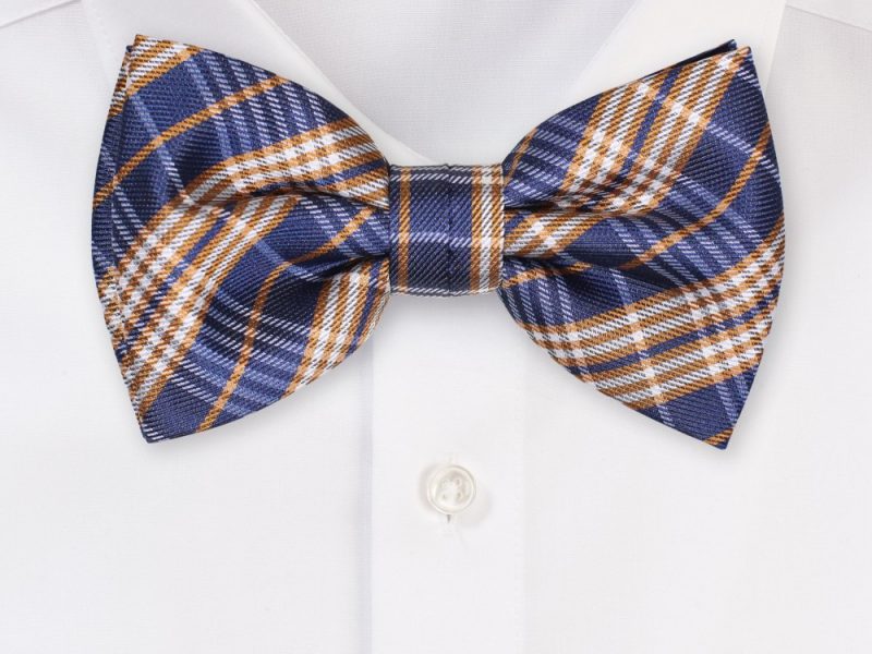 Checkered Bowtie in Navy and Gold