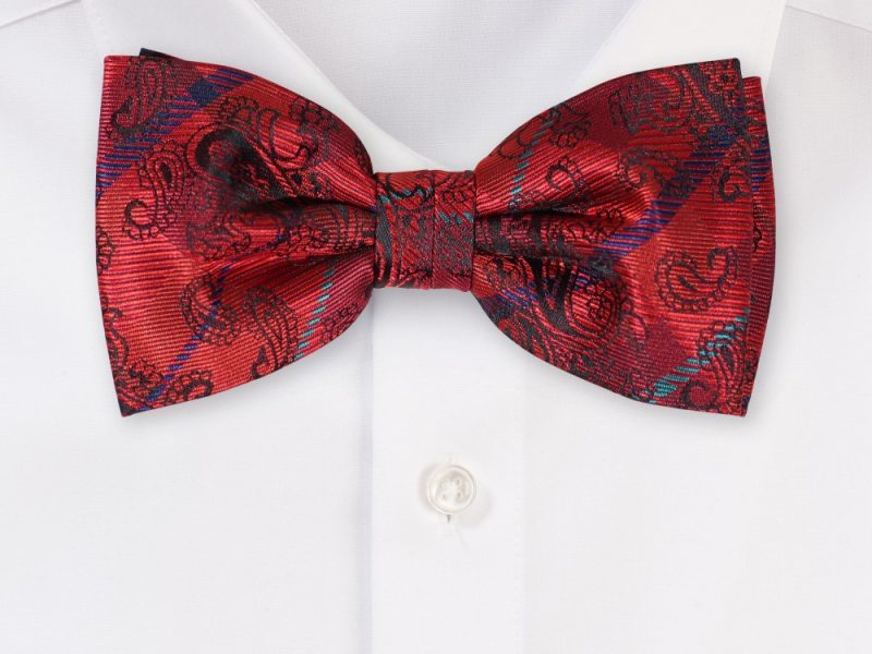 Cherry Red Paisley Check Bowtie