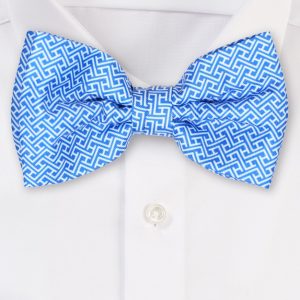 Geometric Check Bow Tie in Sky Blue