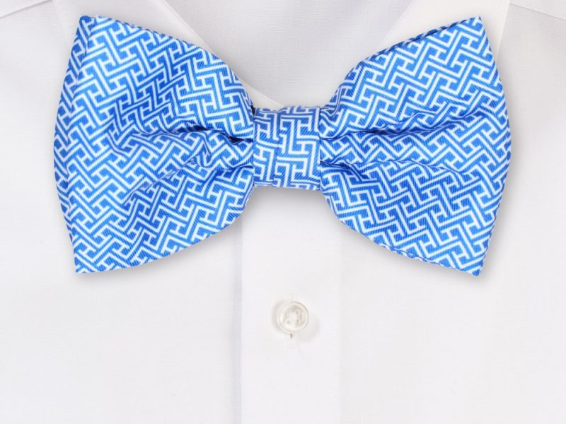 Geometric Check Bow Tie in Sky Blue