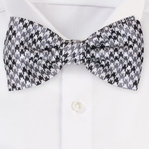 Houndstooth Check Bow Tie in Black, Silver, and Gray