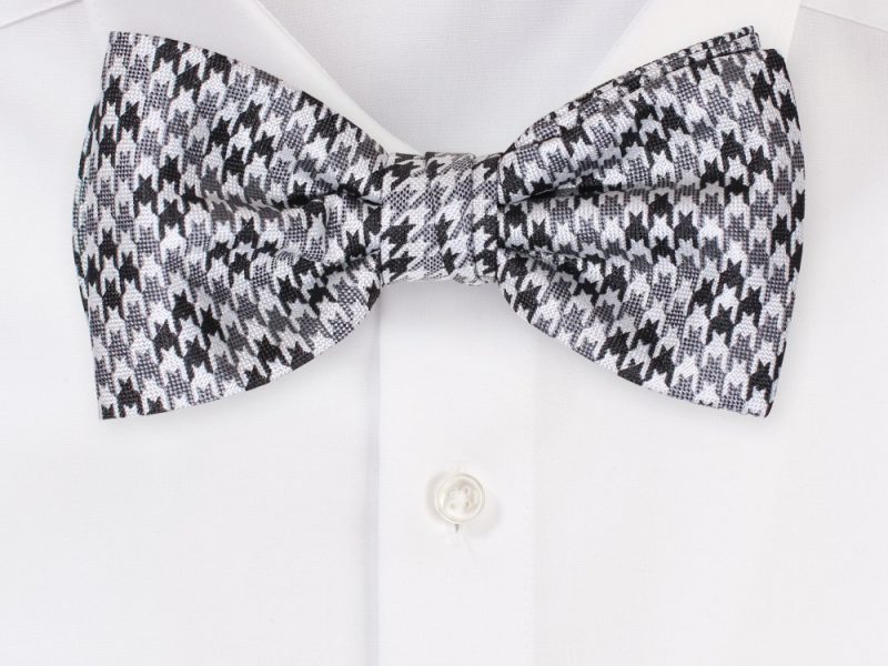 Houndstooth Check Bow Tie in Black, Silver, and Gray