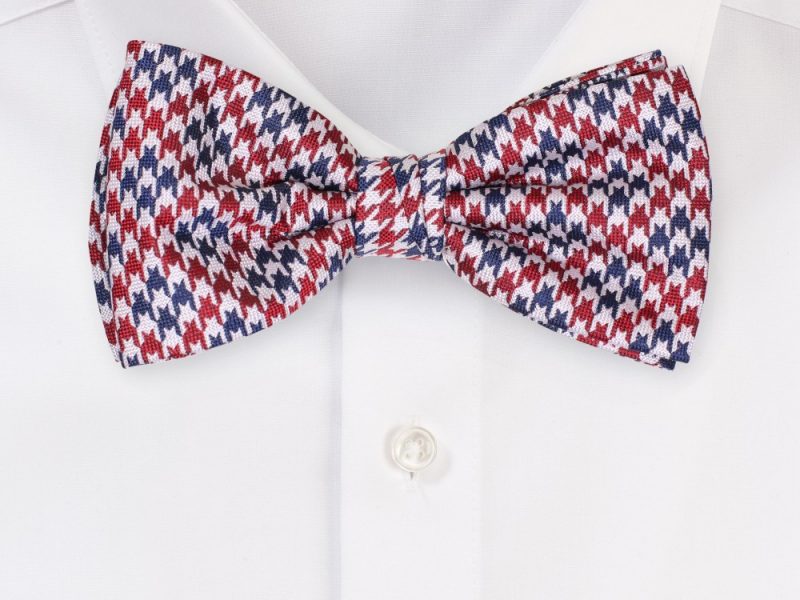 Red and Blue Houndstooth Check Bow Tie