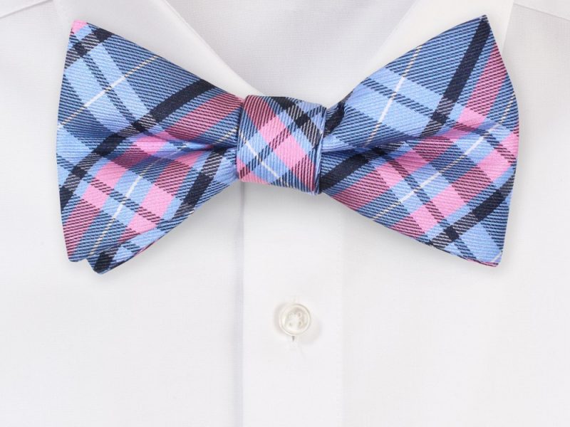 Tartan Check Bow Tie in Blue and Pink